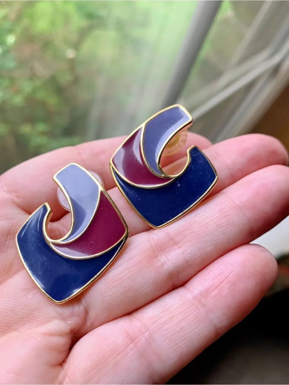 Vintage Trifari Violet Enamel Earrings